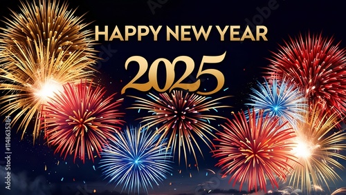 Happy New Year 2025 Festive Fireworks Background Greeting Banner