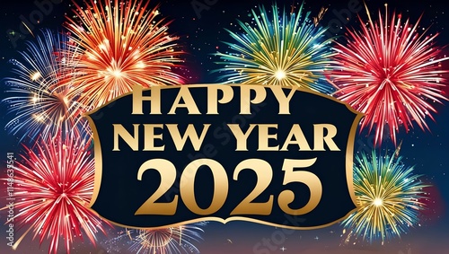 Happy New Year 2025 Fireworks Background Greeting Banner