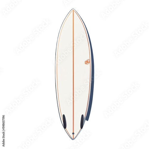 White surfboard front, vibrant beach landscape.eps