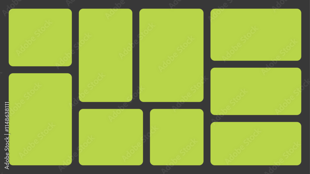 Obraz premium Bento box template. Y2K collage grid shapes. Geometry simple modular moodboard frames. UI design elements border. Trendy blocks blank layout. Vector flat illustration.