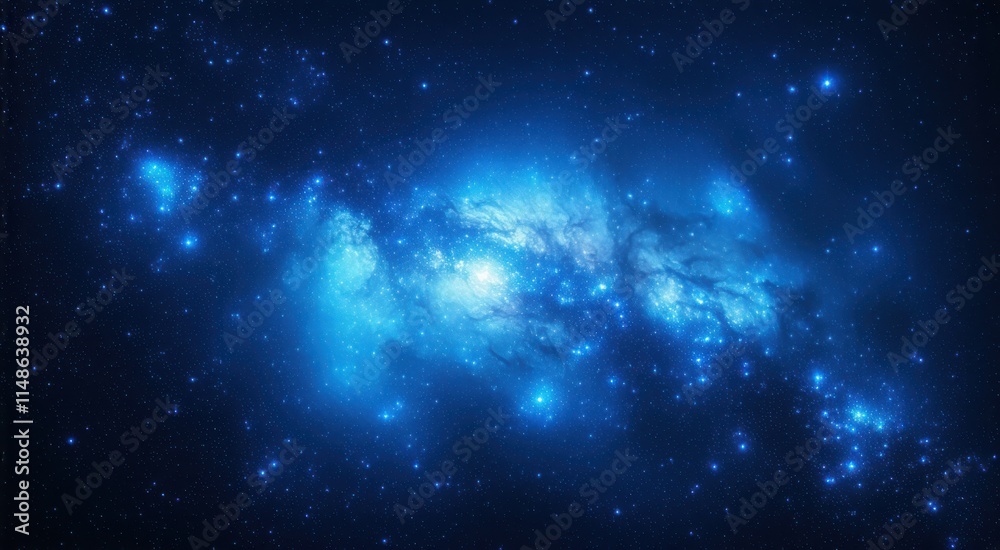 Fototapeta premium Starry sky with a cluster of stars and a bright blue galaxy