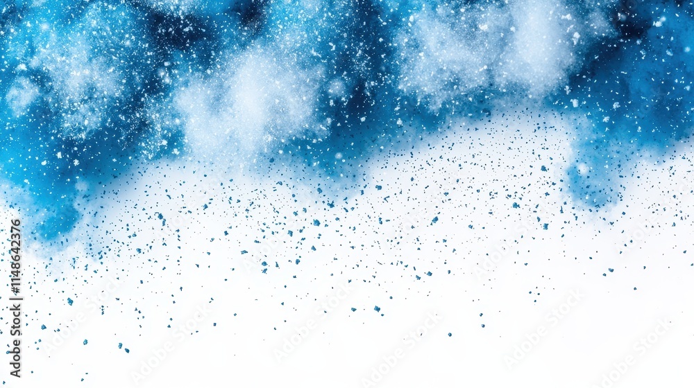 Blue and White Abstract Background with Splashes of Colorful Particles Blue and White Abstract Background with Splashes of Colorful Particles