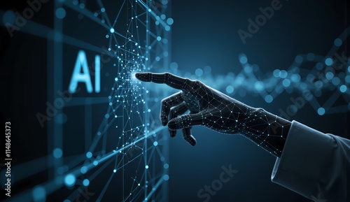 Digital Hand Connecting to AI Network,touching screen, data flow technology