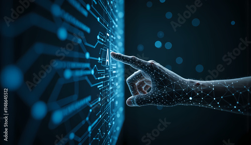 Digital Hand Touching Futuristic screen with AI Symbol ,screen, data flow technology