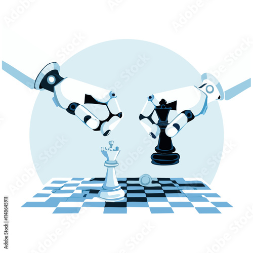 vector of two robot hands playing chess