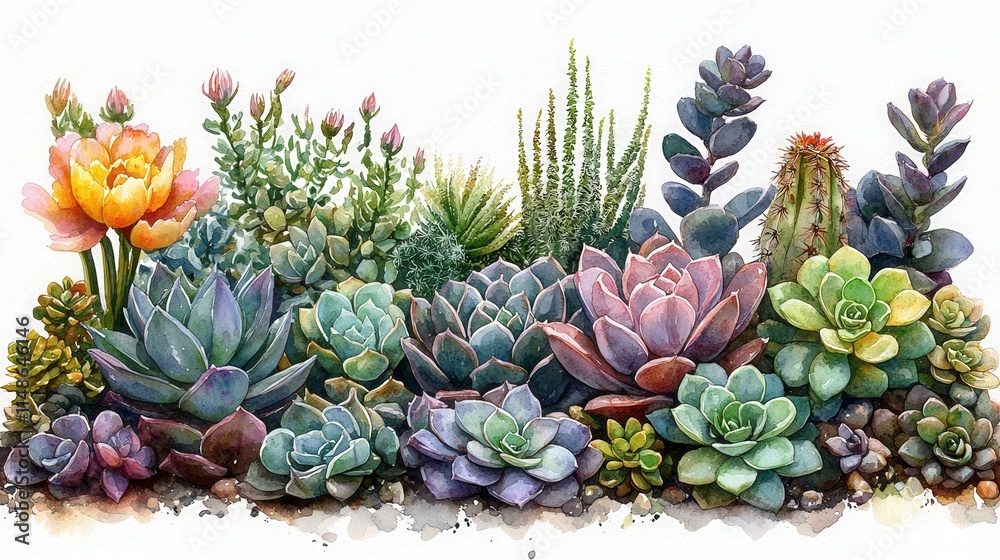 Fototapeta premium A vibrant collection of diverse succulent plants showcasing their unique colors and shapes, perfect for enhancing your gardens or indoor spaces.