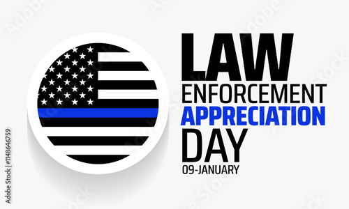 Law enforcement appreciation day background banner or poster design template. observed every year in January. Holiday concept. Use to any Template, card, poster, placard, template.