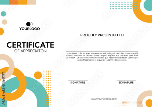 Circle shape green and orange certificate template