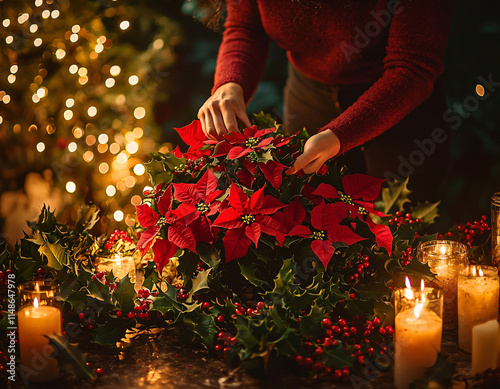 Christmas Poinsettia Arrangeme photo