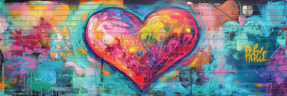 Obraz premium Vibrant Heart Graffiti on Colorful Wall