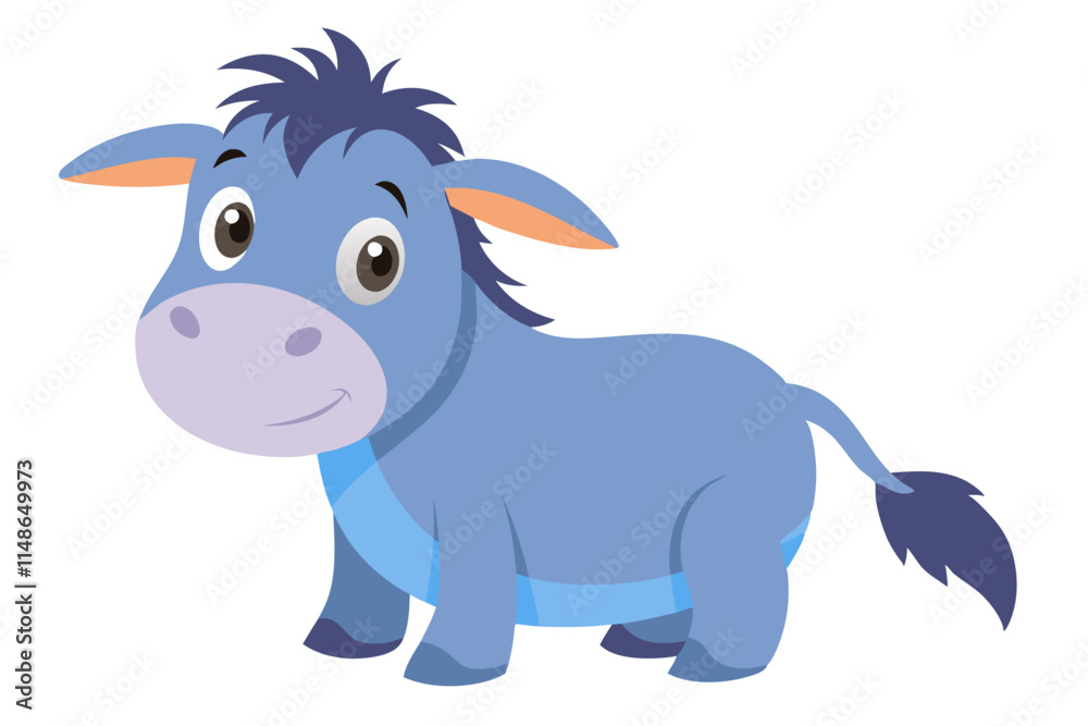 Fototapeta premium Adorable Cartoon Donkey Illustration Vector Graphic of a Cute Blue Donkey for Children's Books, Cards, and Designs