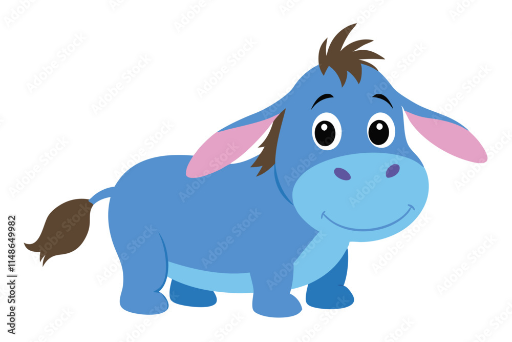 Fototapeta premium Adorable Cartoon Donkey Illustration Vector Graphic of a Cute, Friendly Blue Donkey Character