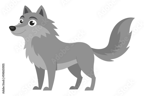 Vector Illustration of a Cartoon Gray Wolf, Canine Character Design, Friendly Animal, Wild Animal Illustration, Grey Wolf Cartoon