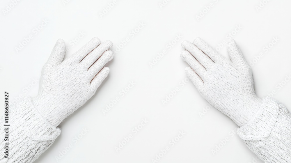 Obraz premium Two white gloved hands on white background.