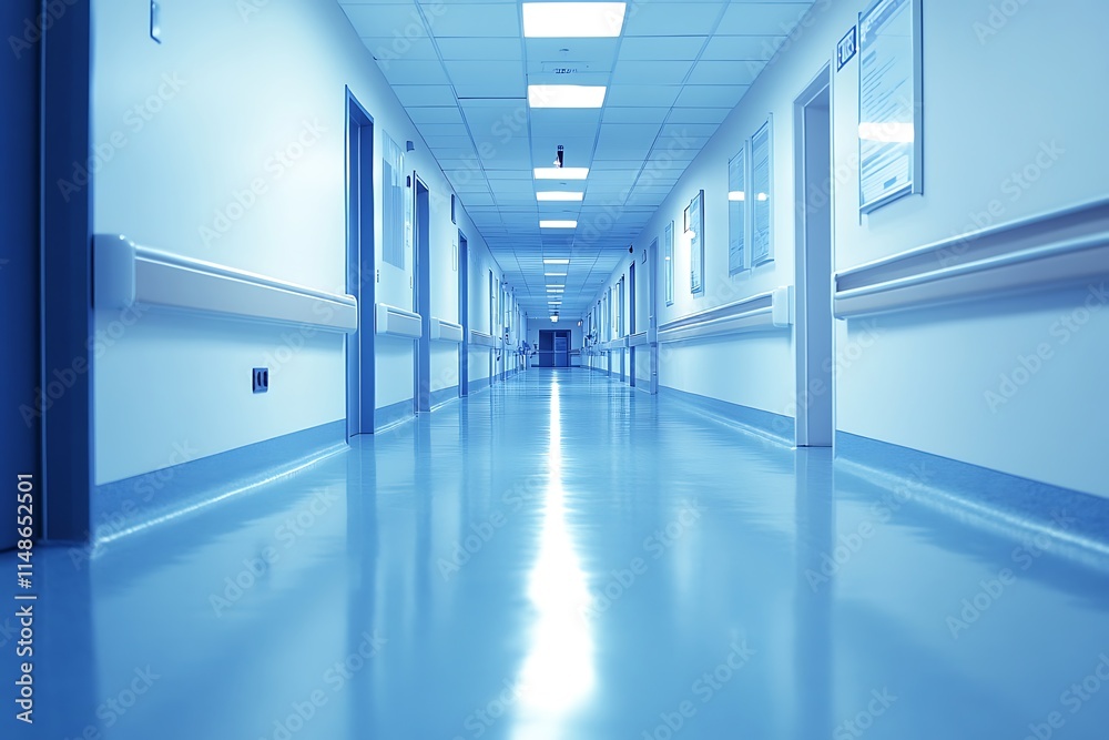 Sterile Hospital Corridor Extending to Distant End Sterile Hospital Corridor Extending to Distant End