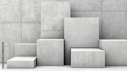 Concrete cubes on textured wall background.