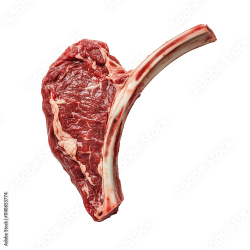 tomahawk bone stack isolated on white background raw beef photo