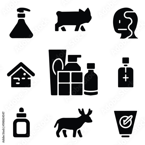 Vector Silhouette Icons for Cruelty Free, Hypoallergenic, Dermatologically Tested"