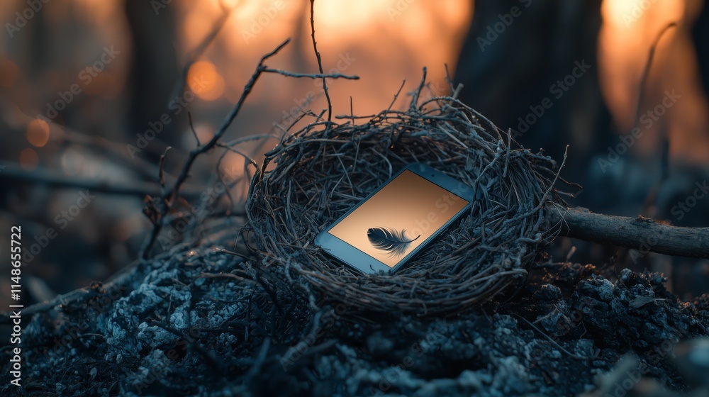 Phone Resting Inside Nature's Nest