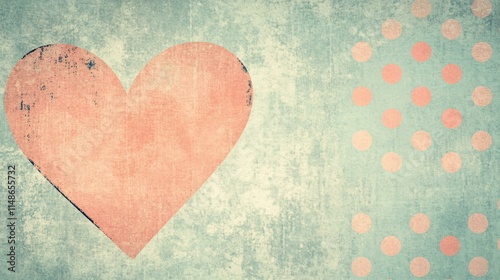 Vintage Heart with Polka Dots Pattern on Weathered Texture Background