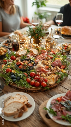 Colorful Dining Table with Gourmet Platter