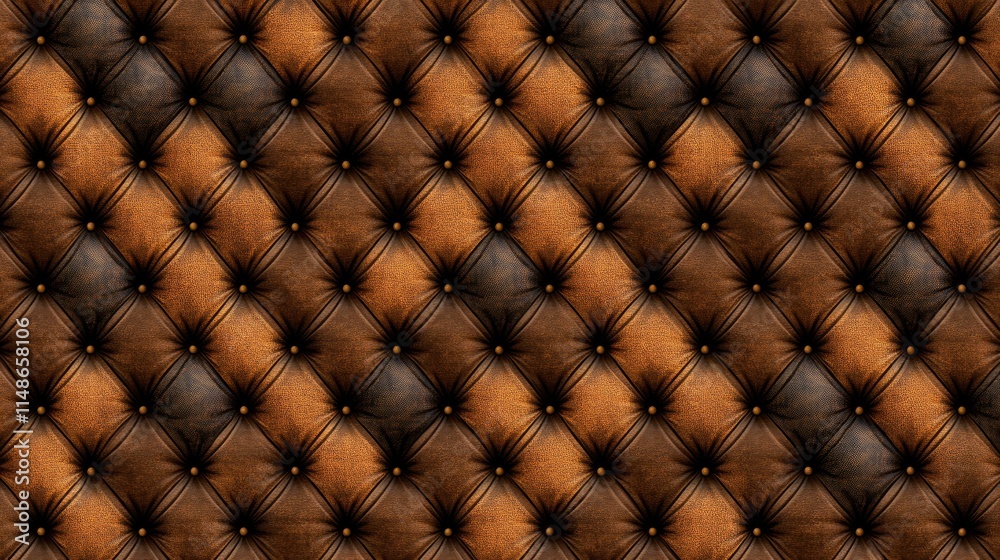 Seamless Texture of Brown and Dark Brown Diamond-Patterned Tufted Leather Upholstery
