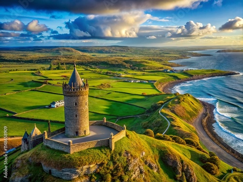 Aerial View of Doonagore Castle, County Clare, Ireland - Wild Atlantic Way photo