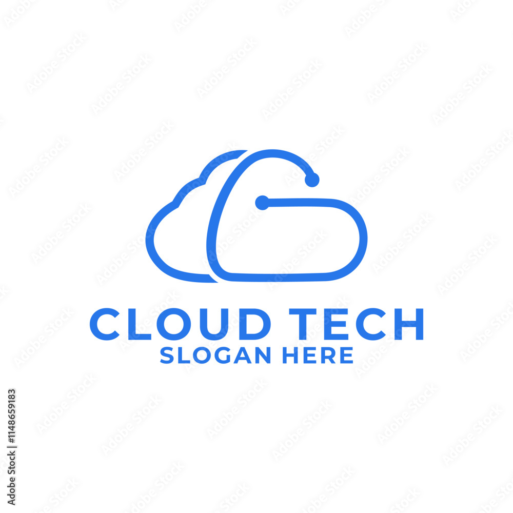 Digital Cloud computing line art icon vector logo design template. Digital Cloud computing line art icon vector logo design template.