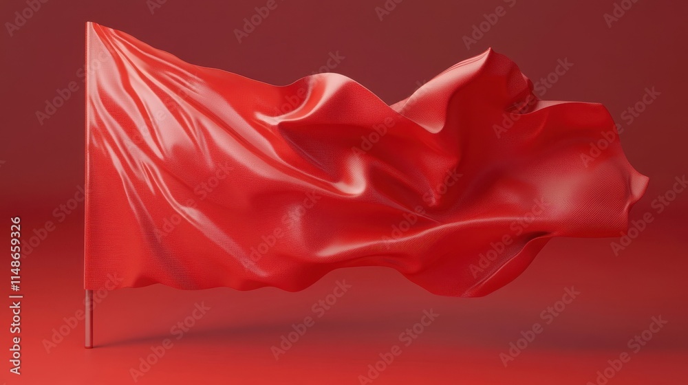 Vibrant Red Flag Waving in the Air