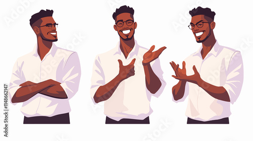 Joyful African American man gesturing joyously - Professional happy young male model expressing positivity and happiness in gesture