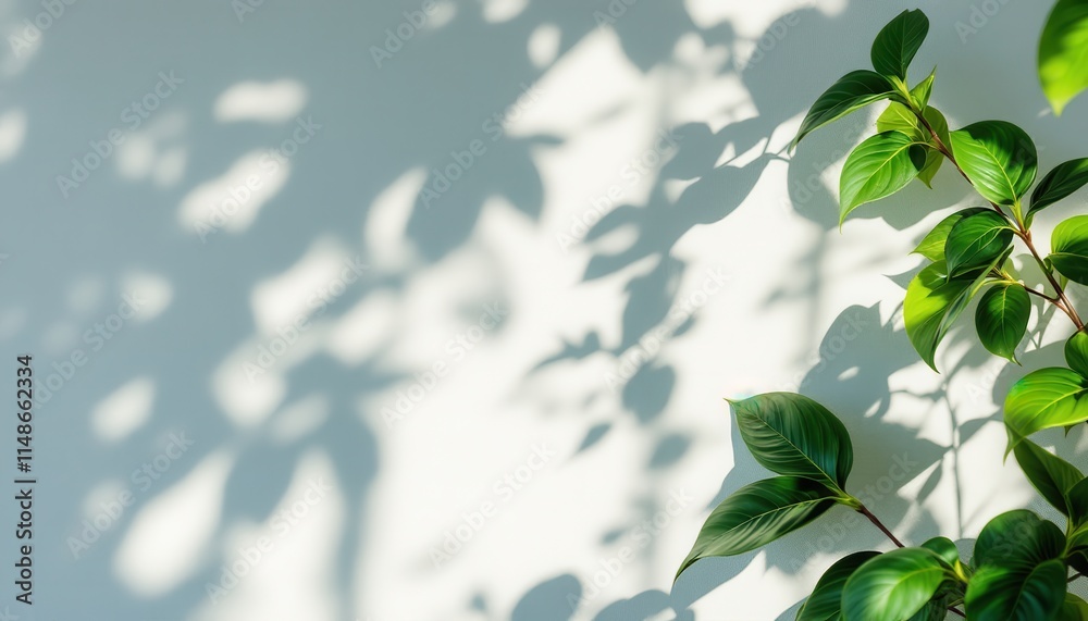 Sunlight Dappled Wall with Lush Green Foliage and Shadowy Leaves, Botanical Summer Still Life Photography Sunlight Dappled Wall with Lush Green Foliage and Shadowy Leaves, Botanical Summer Still Life Photography