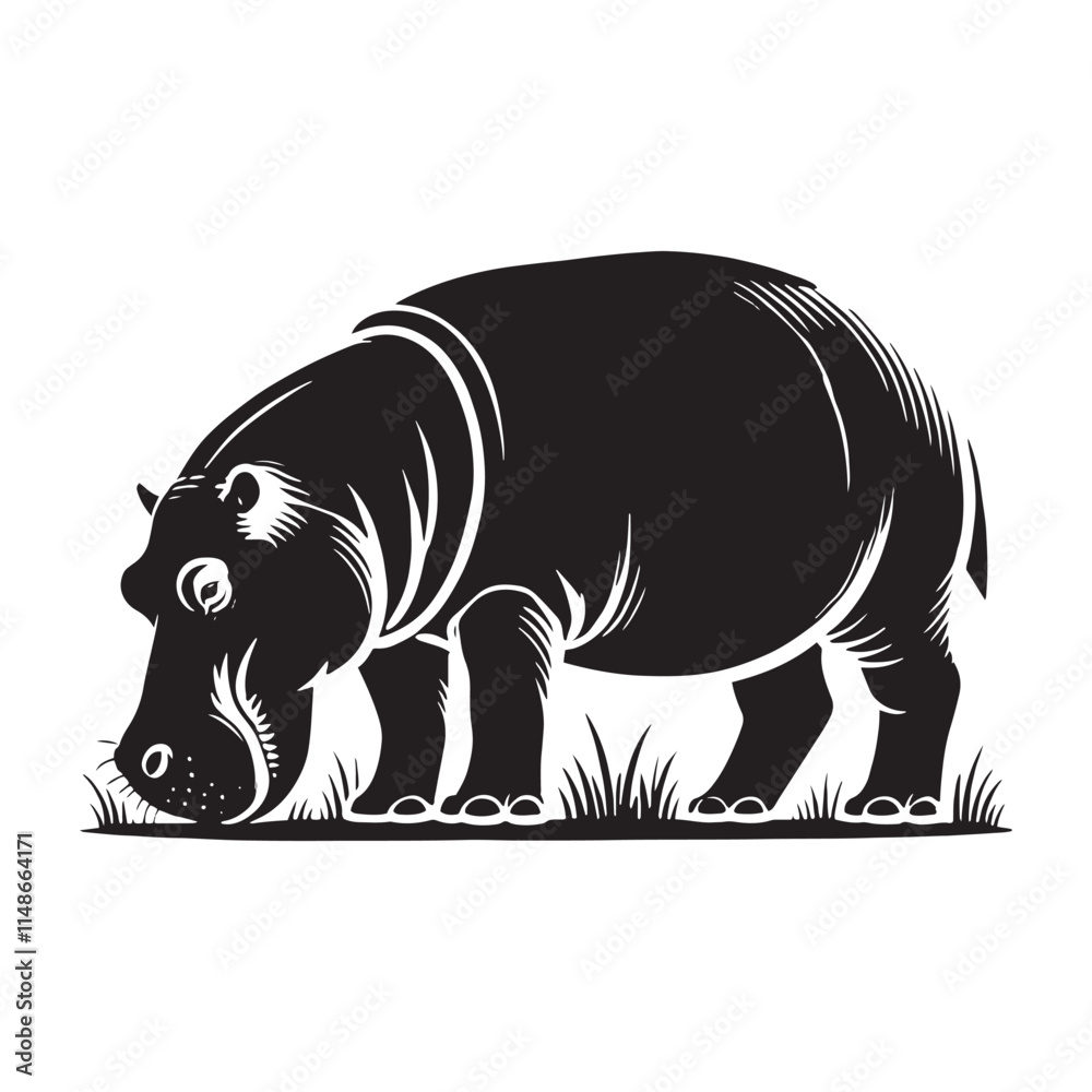 Obraz premium Stylish hippopotamus silhouette for innovative creative uses - Hippopotamus illustration - minimallest hippopotamus vector 