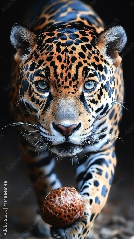 Obraz premium Big Cat. Jaguar close-up portrait wild animal stalking prey in forest