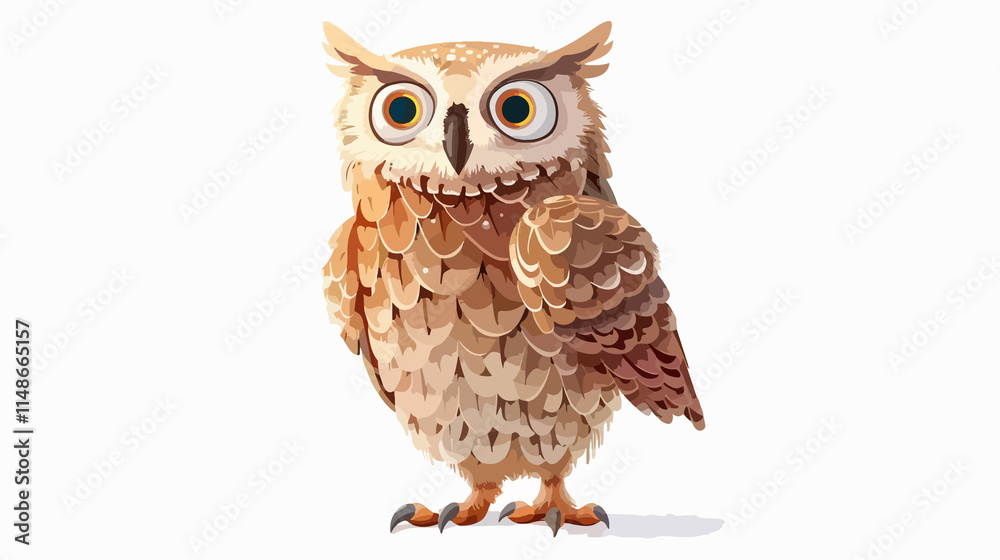 Naklejka premium Cartoon Eagle Owl with Bokeh Effect - 3D Illustration