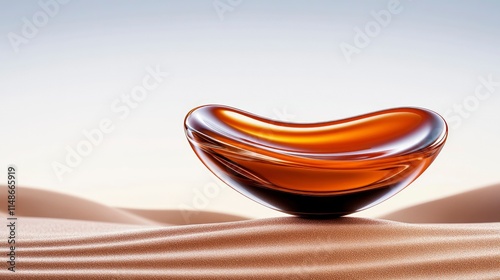 Amber Liquid in Modern Glass Vessel on Sand Dune