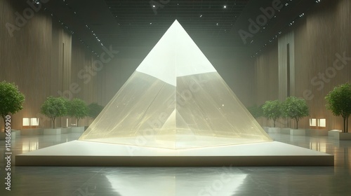 Minimalist geometric shapes A glass pyramid in museum photo