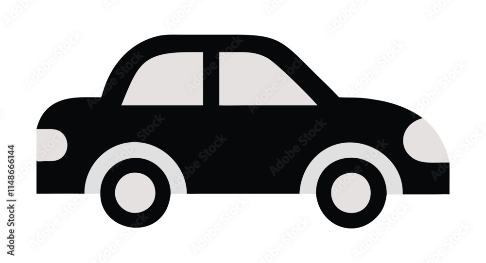 Fototapeta premium Minimalist black car silhouette vector. Stylish automobile clip art icon design. Flat vehicle silhouette for projects.