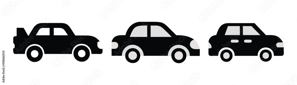 Set of simple flat car vector illustration. Car silhouettes collection. Black car icons set Set of simple flat car vector illustration. Car silhouettes collection. Black car icons set