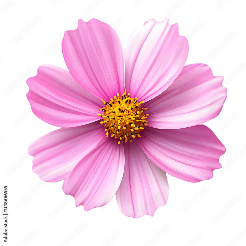 A vibrant pink flower with delicate petals and a central cluster of yellow stamens. A vibrant pink flower with delicate petals and a central cluster of yellow stamens.