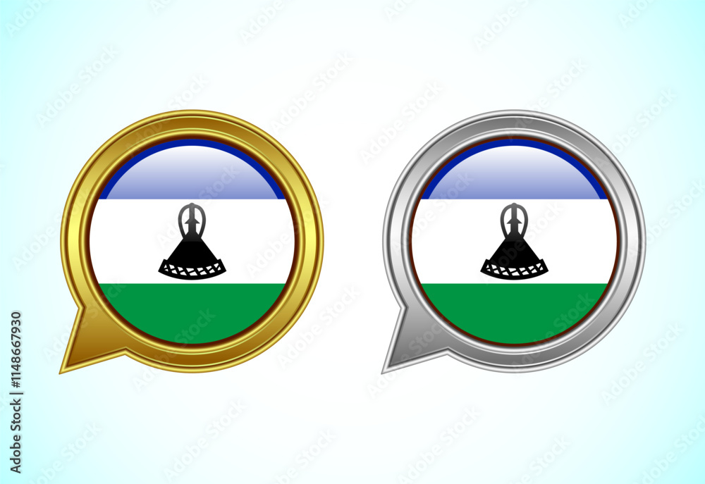 Fototapeta premium Lesotho flag speech bubble. Speaking flag icon in gold and silver color
