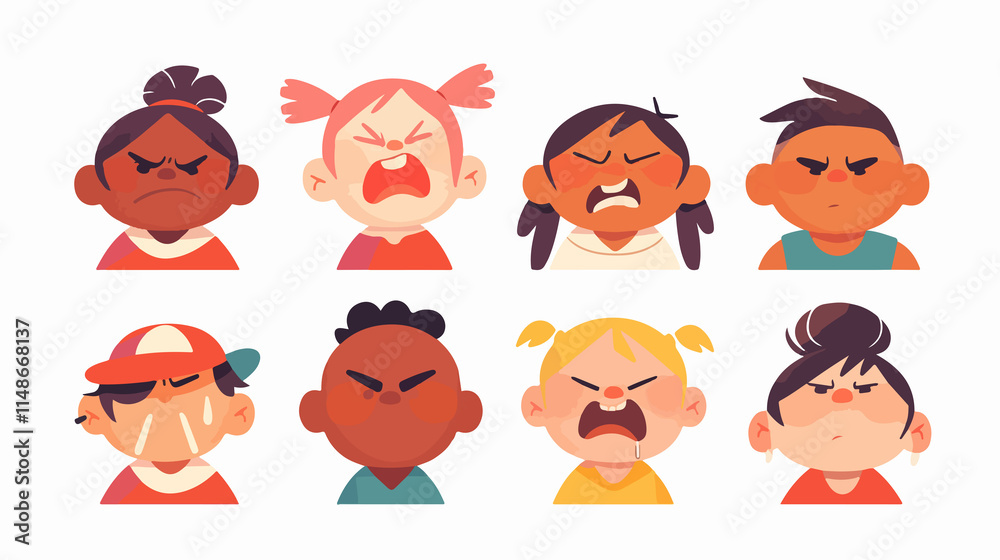 Diverse Kids Expressing Anger: Caucasian, African, and Asian Children Portrait Collection Diverse Kids Expressing Anger: Caucasian, African, and Asian Children Portrait Collection