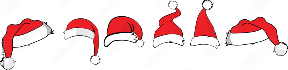 Set Christmas Santa hat in flat style. Vector eps10 Set Christmas Santa hat in flat style. Vector eps10