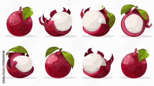 Fresh Mangosteen with White Pulp on Plain Background photo