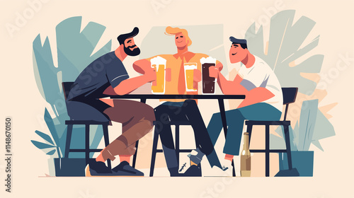 Men Drinking Together - Male Friends Sitting at Desk