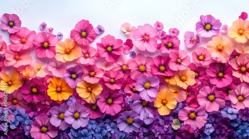 Colorful paper flowers gradient background.