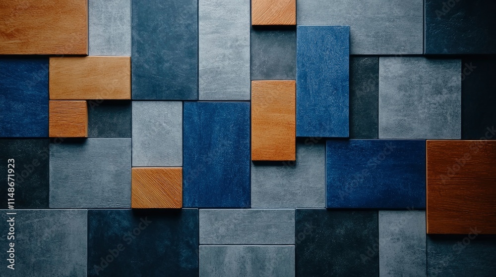 Fototapeta premium Abstract Geometric Pattern of Wood and Stone Tiles - Modern Design Background
