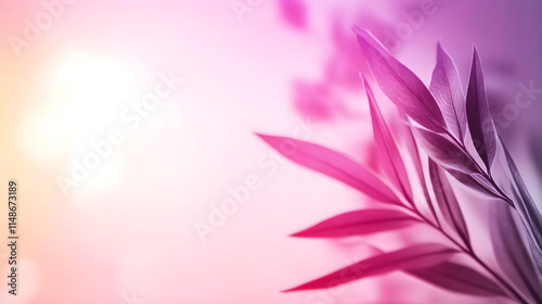 soft purple gradient background with delicate leaves creates serene atmosphere