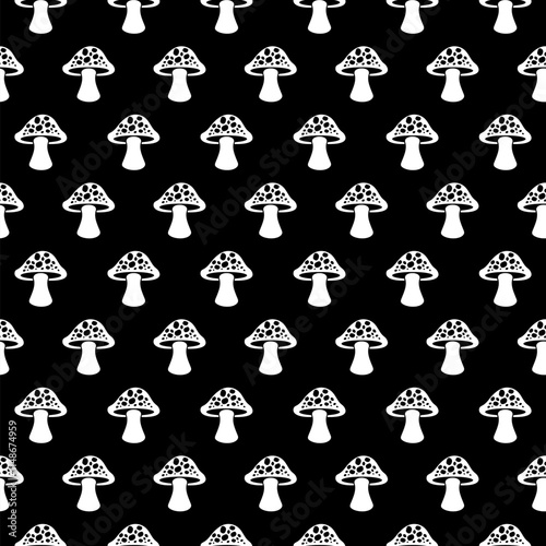 Mushroom seamless pattern isolated on black background