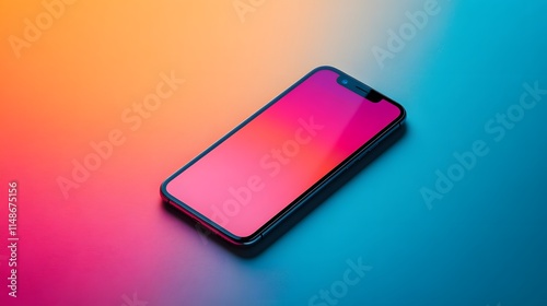 Vibrant Smartphone Display on Soft Gradient Background with Colorful Hues in Shades of Blue and Orange for Technology and Advertising Concepts photo