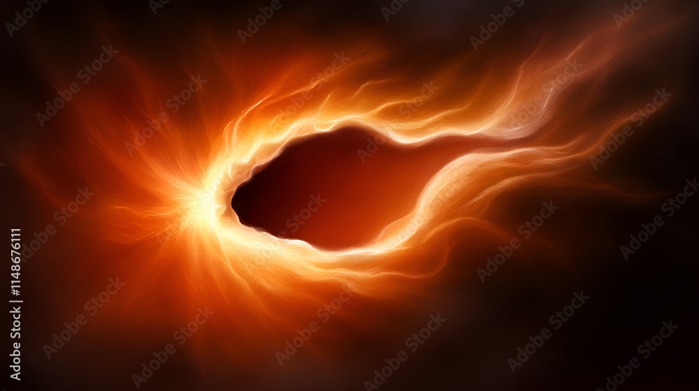 An abstract depiction of swirling orange and black hues, resembling an energetic vortex or fiery portal.